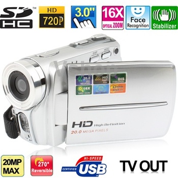 Hd5000a серебро HD 720 P 5 мега 16X зум цифровой фотоаппарат с 3.0 дюймов TFT LCD экран 270 град. вращения