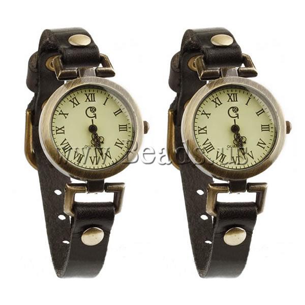 Free shipping Cowhide Watch Bracelet Trendy Fashion Jewelry with zinc alloy dial antique bronze color plated