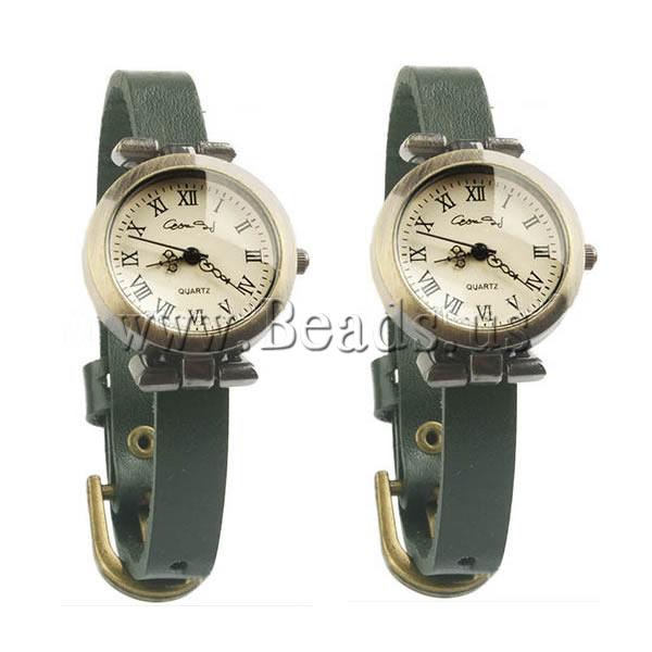 Free shipping Cowhide Watch Bracelet Cheap Jewelry Wholesale with zinc alloy dial antique bronze color plated