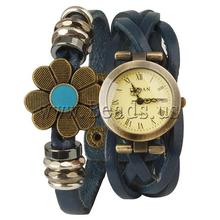 Free shipping!!!Cowhide Watch Bracelet,High Quality Jewelry, with zinc alloy dial, plated, enamel & 2-strand, blue, nickel