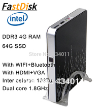 thin clients mini pcs  4G DDR3 RAM 64G SSD intel celeron 1037u dual core 1.8GHz with WIFI+Bluetooth support  HDMI+VGA