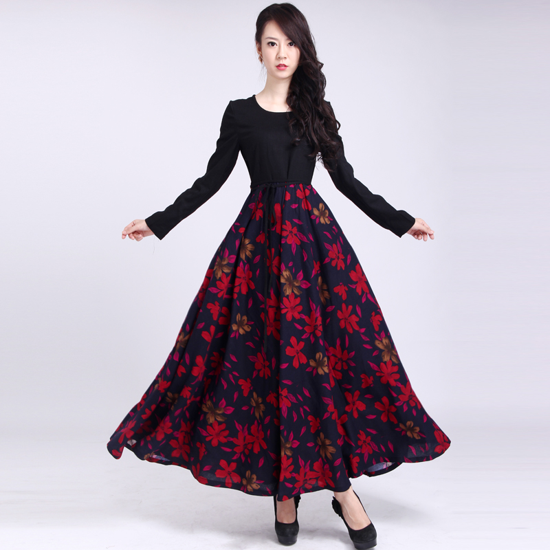 Spring Wedding Dresses 2015 Spring women s fashion print cotton dress female casual O neck long sleeve linen dress - Spring Wedding Dresses