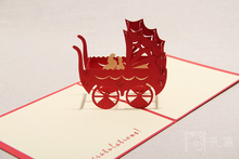 decoração de casa 2014 carrinho de bebê cartão 3d saudação cartão postal cartão de aniversário feito à mão 3d saudação arte-kid-crianças-baby-rosa(China (Mainland))