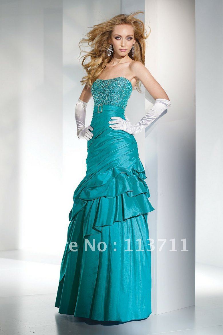 ... strapless trumpet gown crystal beading teal colored prom dresses