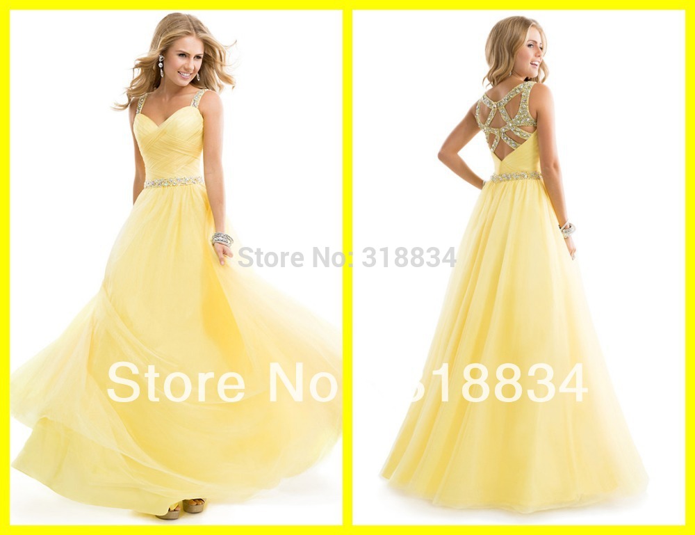 2014-Sweet-Design-Ruffled-Chiffon-Yellow-Ball-Gown-Dress-With-Crystals ...