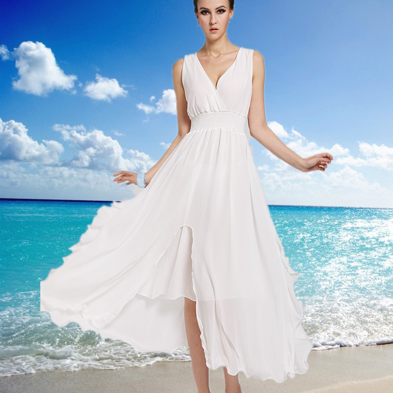 White Beach Dress With Sleeves