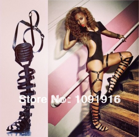 Knee Strappy Buckled Sexy Sandal Boot for Women Thigh High Gladiator ...