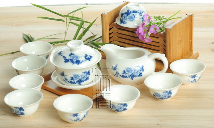 10pcs smart China Tea Set Pottery Teaset Peony Butterfly A2TM27 Free Shipping