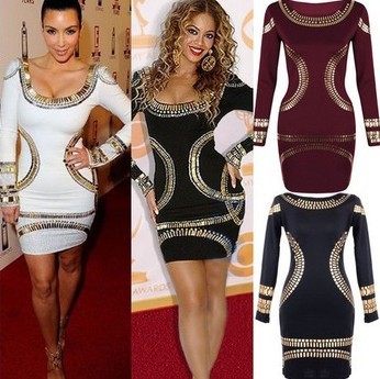 Women-Celebrity-Gold-Foil-Tribal-Mesh-Printed-Slim-Pencil-Dress-Sexy ...