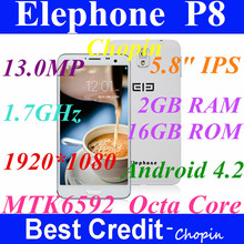 Original Black Elephone P8 Android 4.2 MTK6592 phone 1.7GHz Octa Core 2gb ram 16gb rom 5.8″ IPS FHD 13MP OTG GPS white in stock