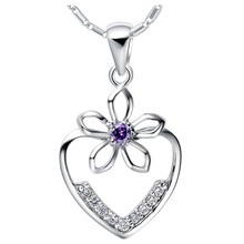 Cupid’s Arrow Heart Love Necklaces White Purple Simulated Diamond Micro Pave CZ Valentine’s Day Gift Pendant D&C N662