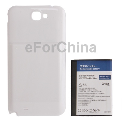 6000mAh Replacement Mobile Phone Battery Cover Back Door for Samsung Galaxy Note II N7100 White
