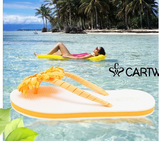 Cartwheel 2014 women summer hawaii candy color sweet slippers flower rhinestone beach flip flops Mules