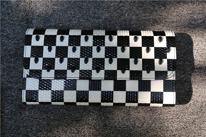 Black and white checks genuine leather small shoulder bag day clutch stripe cowhide 2014 skull rivet