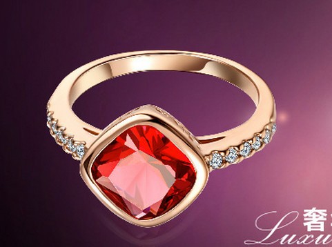 Fashion rose gold ruby crystal ring ring Korean version of the influx of people Micro CZ