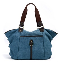 New Vintage shoulder bag large capacity fashion women canvas handbag tote casual shoulder bag blue brown