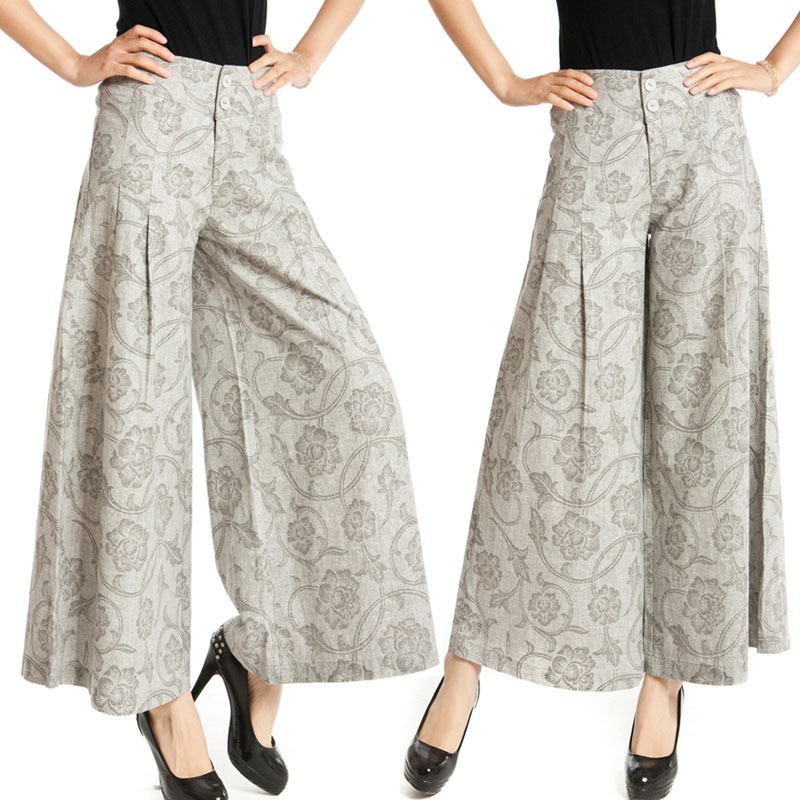 ... Summer-Womens-Wide-Leg-Loose-Floral-Plus-Size-Linen-Dress-Pants-Woman