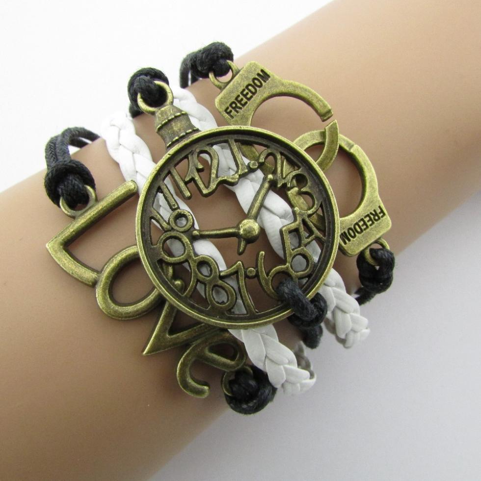 B063 retro clock LOVE handcuffs handmade fashion multi element multi bracelet 10000 B4 5