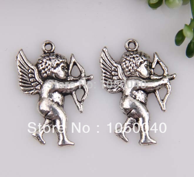 100pcs Antique Silver Tone Cupid With Arrow Charm Pendants Jewelry Diy Jewelry Findings 21x15mm 
