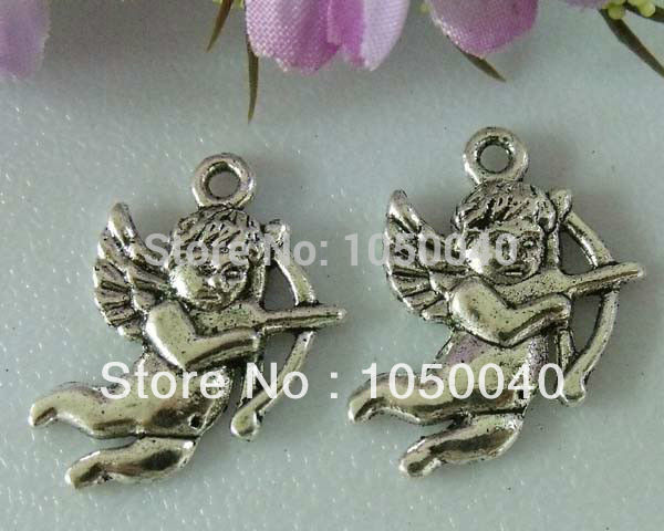 100pcs Antique Silver copper Tone Sweet Cupid Charm Pendant Jewelry Diy Jewelry Findings 22x15mm 