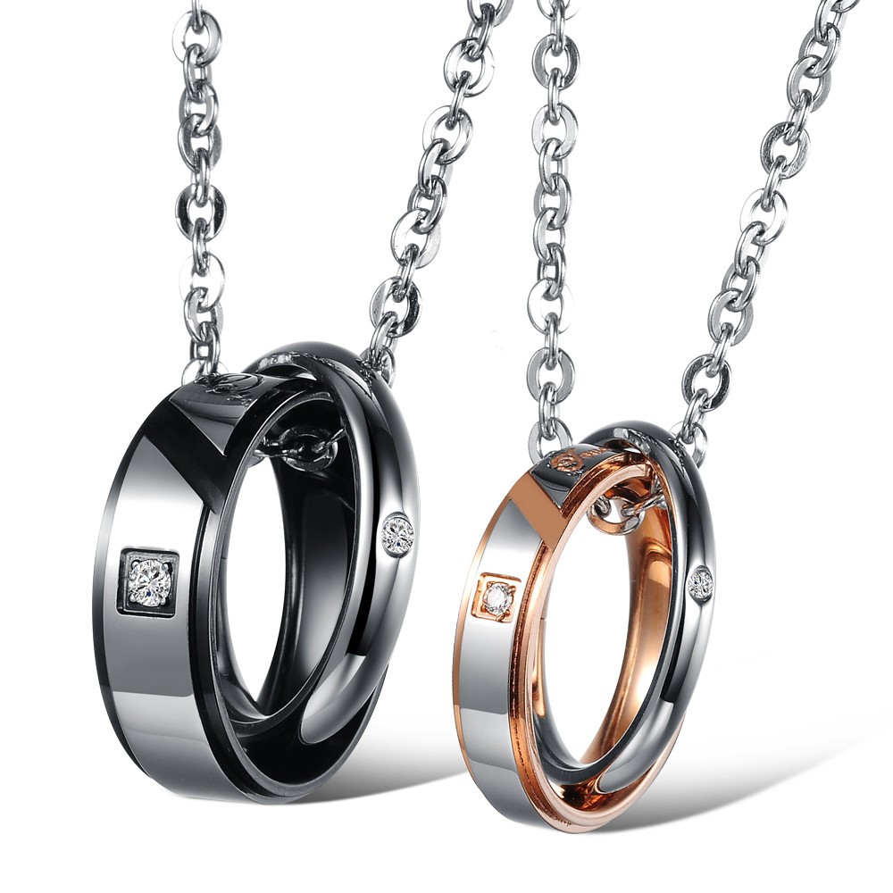 Stainless steel couple necklace pendants his and her promise necklace set crystal pendant necklace chain love