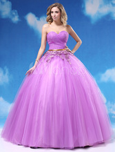 2014 Quinceanera Dresses Ball Gowns Lila Lace Sweetheart Sleeveless Floor Length Organza Custom Size