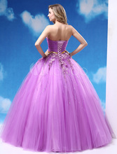 2014 Quinceanera Dresses Ball Gowns Lila Lace Sweetheart Sleeveless Floor Length Organza Custom Size