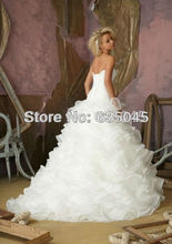 Free Shipping Sweetheart Neckline Custom made Ivory Satin Organza Crystal Beading Strapless A Line Wedding Dress