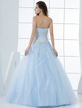 2014 Quinceanera Dresses Ball Gowns Baby Blue Sweetheart Sleeveless Floor Length Organza Custom Size