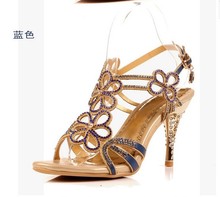 2014 women summer bohemia fashion crystal  rhinestone high heels sandals for women plus size 41