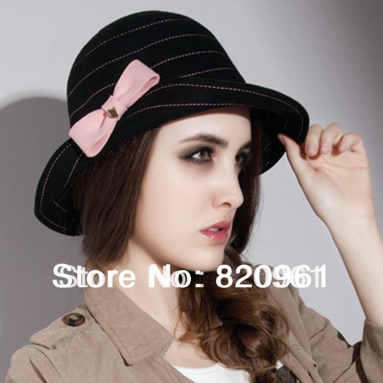 2014 time-limited real latest large brim roll-up hem dome fashion wool