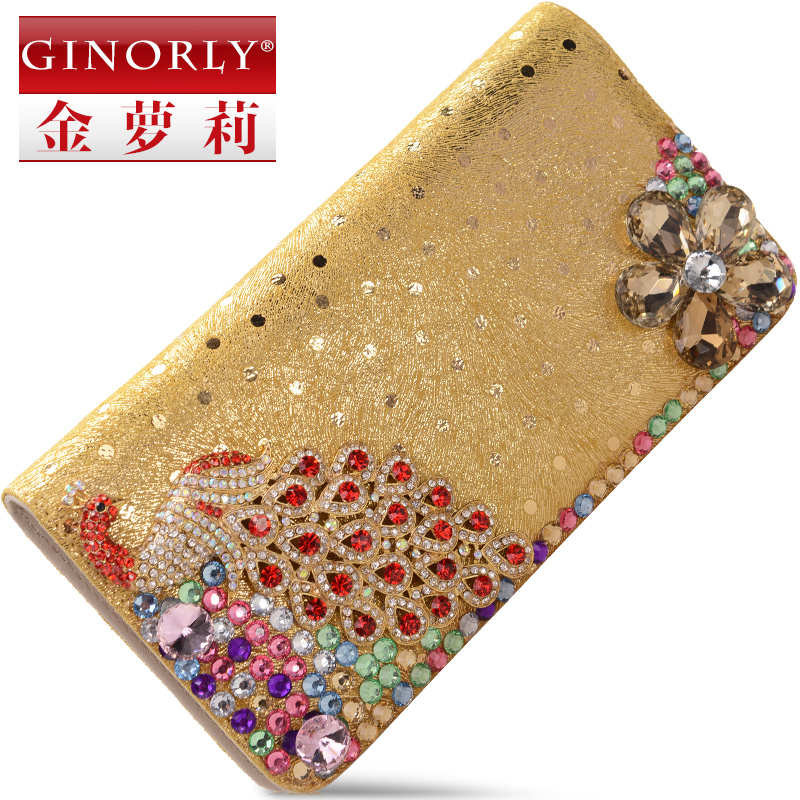 Women s wallet 2014 rhinestone long design cowhide wallet women s zipper day clutch