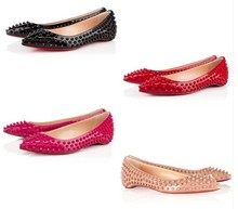 New 2014 Fashion Rivet Women Genuine leather shoes Suede leather Casual Women’s Flats Wedding shoes1.8A