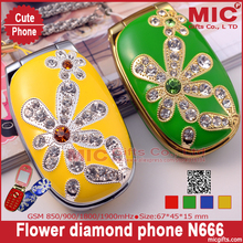 Flip lovely unlocked luxury small flower diamond Dual SIM card women kids girls lady cute mini cell mobile phone N666 P48