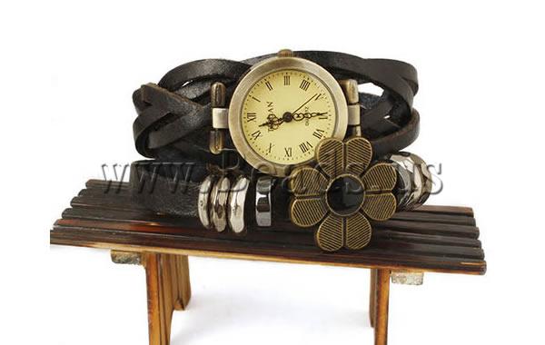 Free shipping Cowhide Watch Bracelet Tibet Jewelry with zinc alloy dial plated enamel 2 strand coffee