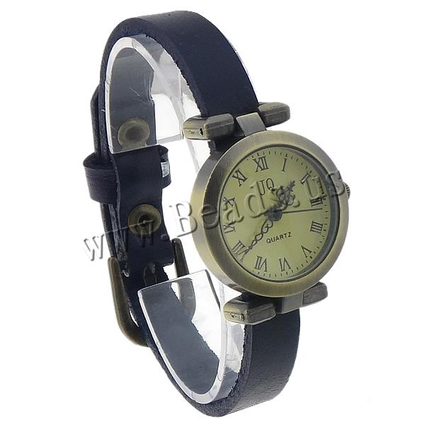 Free shipping Cowhide Watch Bracelet Famous Jewelry with zinc alloy dial antique bronze color plated blue