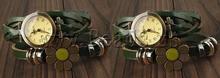 Free shipping!!!Cowhide Watch Bracelet,Sexy Jewelry, with Zinc Alloy, plated, enamel & 2-strand, green, nickel
