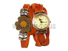 Free shipping!!!Cowhide Watch Bracelet,Cheap Jewelry, with Zinc Alloy, plated, enamel & 2-strand, orange, nickel