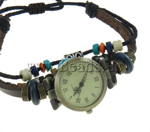 Free shipping Zinc Alloy Watch Bracelet Women Jewelry with Wax Cord Leather Wood antique bronze color