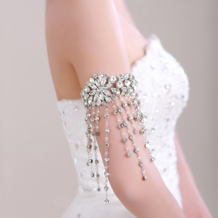 Bride armlessly chain marriage white rhinestone arm chain long tassel design of luxury rose bracelet