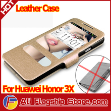 HK Post Free shipping,Original Huawei honor 3x mtk6592 octa core case,leather case for huawei honor 3x + screen protector