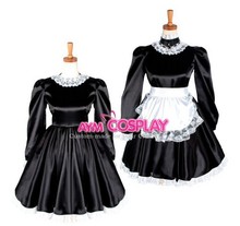 New Arrival Sissy Maid Dress Satin Lockable Dress Maid Uniform Lace Up Cosplay Costume Anime Costume