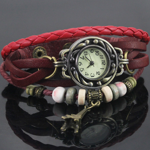 1PC Red Paris Eiffel Tower Pendant Women s Girls Vintage Jewelry Gift Analog Quartz Hours Clocks