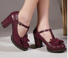 2014 t belt round toe bow thick heel high-heeled shoes single women’s pumps free shipping.