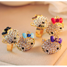 GH715 Gold Plated The Love Lucky Hello Kitty Cat Crystal O Rings Jewelry Accessories for women Gifts, Mix $10 Free shipping