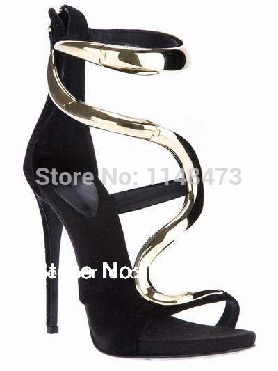Hot sale Classic Double Snake Style Metal high heel sandals women shoes sexy ladies high heel