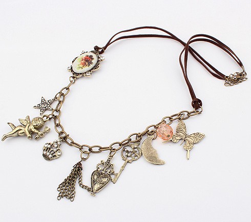 Vintage fashion cupid butterfly key star charms necklaces