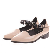 2014 fashion hot sale women genuine leather shoes high quality Hasp decorated in beige low heel