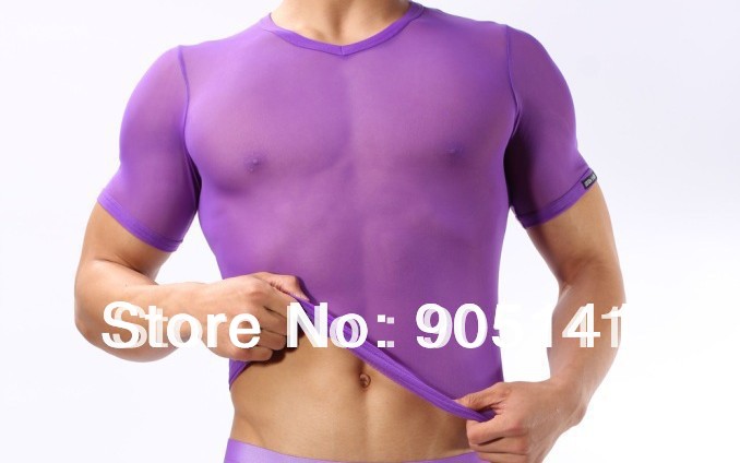 MU033 Sexy Perspective Mesh T shirt Men s Tees Tops Sports male new in 2014 drop