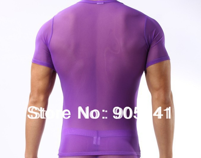 MU033 Sexy Perspective Mesh T shirt Men s Tees Tops Sports male new in 2014 drop